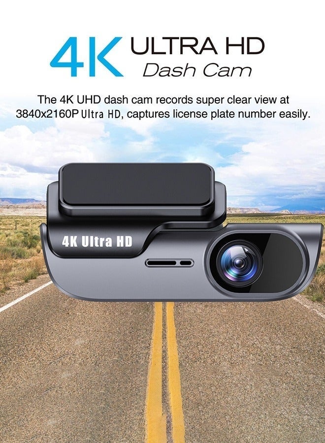 4K Dash Cam for Car, UHD HD 3840*2160P DVR Car Camera Video Dash Camera, Built-in GPS WiFi, 24 Hour Monitoring, Super Night Vision, WDR Video Recorder, With 128GB Memory Card - Image 5